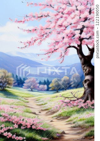 the AI Image Generator, Serene Landscape with Blooming Cherry Tree a the AI Image Generator, Serene Landscape with Blooming Cherry Tree a 122190050