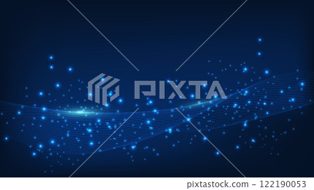 abstract blue graphic lines with glowing light on dark background 122190053