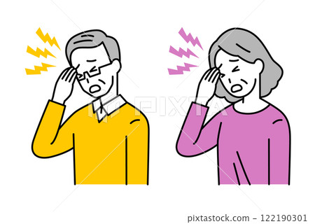 Set of elderly men and women suffering from headaches Set of elderly men and women suffering from headaches 122190301