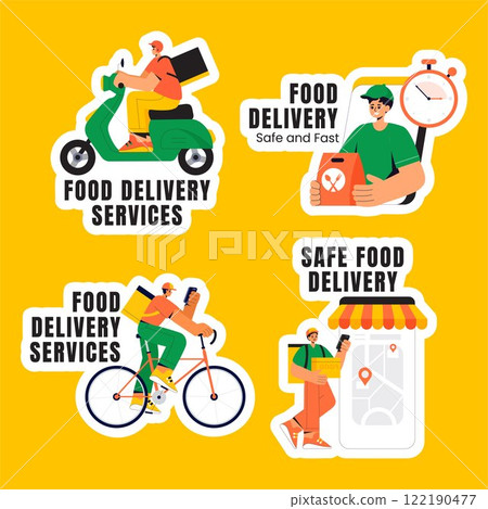 Online Food Delivery Service Social Media Label Templates in Hand-Drawn Style Online Food Delivery Service Social Media Label Templates in Hand-Drawn Style 122190477