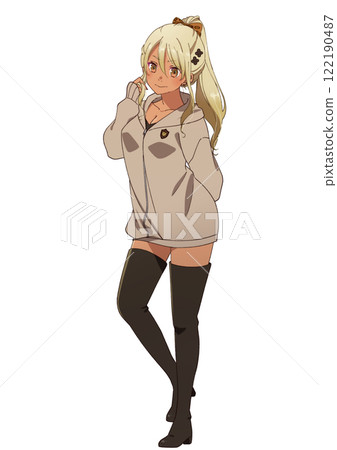 Blonde tanned gal standing image 122190487