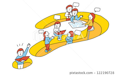 Illustration of people discussing different hypotheses and questions Illustration of people discussing different hypotheses and questions 122190728