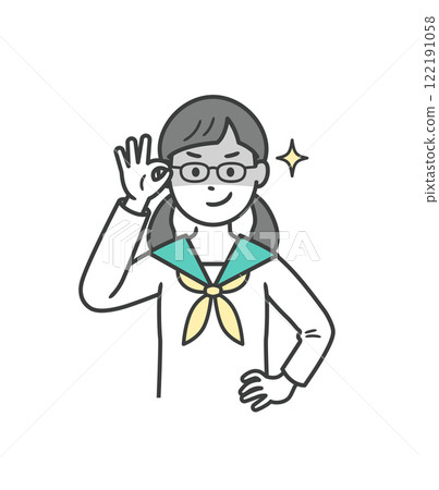 舉起眼鏡狡猾的女學生 122191058