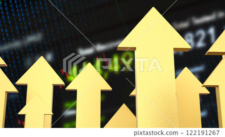The Gold arrow up on Business Background 3d Rendering. The Gold arrow up on Business Background 3d Rendering. 122191267