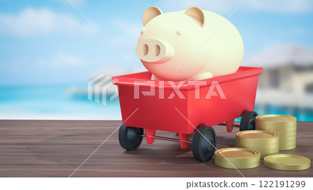 The Piggy Bank and coins for Earn or Saving Money concept 3d Rendering. 122191299