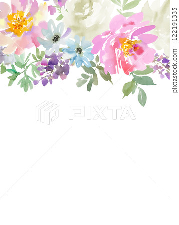Vector illustration of abstract peony and rose painted in watercolor. Watercolor floral frame. 122191335