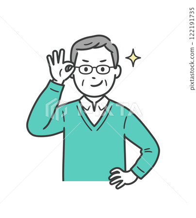 An elderly man pushing up his glasses and grinning with confidence An elderly man pushing up his glasses and grinning with confidence 122191735