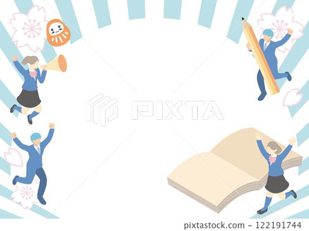 Isometric frame, student, exam, person, male, female, copy space, background, illustration material 122191744