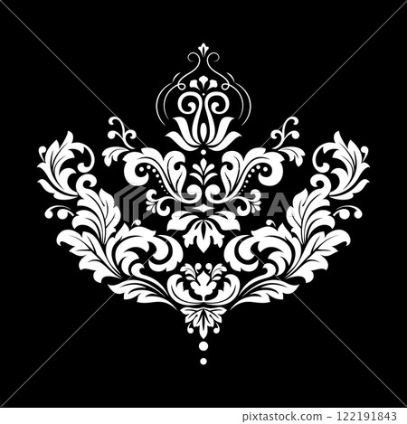 Damask graphic ornament. Floral design element. Black and white vector pattern. 122191843