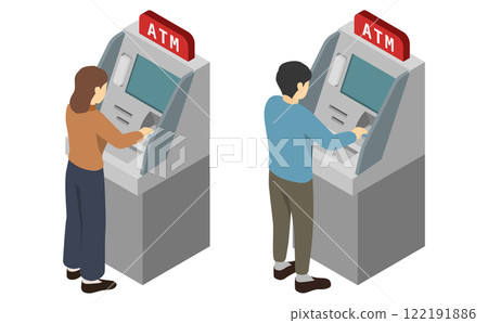 等距插圖：在 ATM 提款的人 122191886
