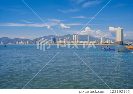 View from the sea of the Vietnamese city of Nha Trang on a sunny cloudy day 122192165