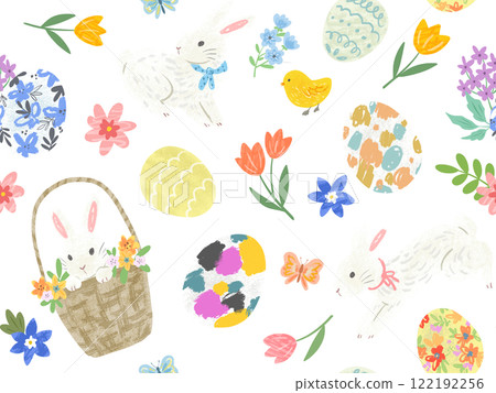 Pop and cute hand-drawn Easter pattern. Stylish Easter transparent seamless pattern. Pop and cute hand-drawn Easter pattern. Stylish Easter transparent seamless pattern. 122192256