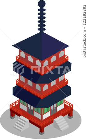 Isometric three-story pagoda building 122192292