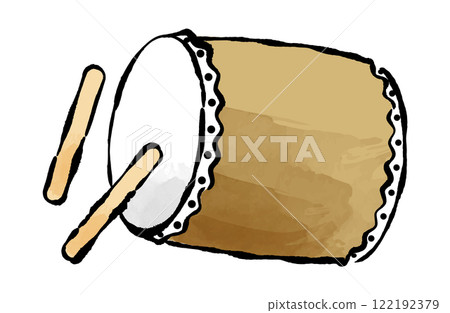 日本鼓日式向量插畫圖示水彩畫白色背景 122192379