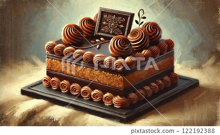 Chocolate cake square hole/chic background oil painting 122192388