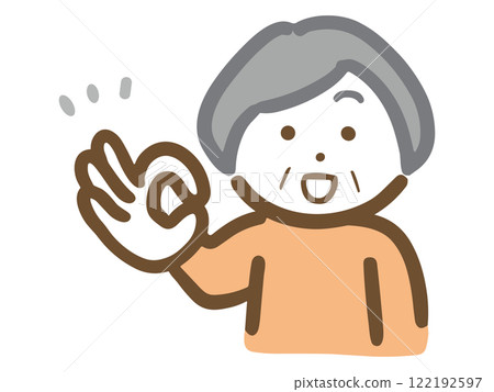 Smiling senior woman giving an OK sign (upper body, front) 122192597
