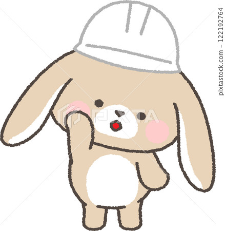 一隻戴著白色頭盔的垂耳兔子歪著頭 一隻戴著白色頭盔的垂耳兔子歪著頭 122192764