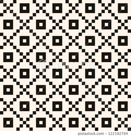 Black and white vector grid seamless pattern. Simple abstract minimal geometric texture with squares. Modern minimalist background. Monochrome design. 122192784