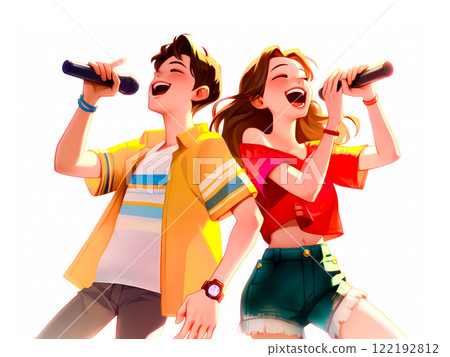 Couple singing a duet at karaoke 122192812