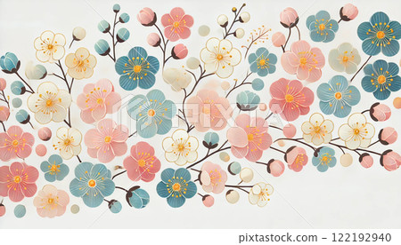 水彩畫日式梅花圖案背景圖 122192940