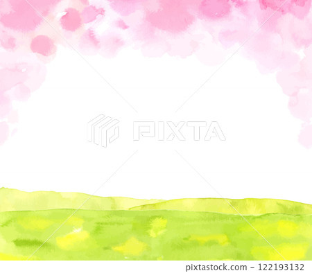 Watercolor cherry blossom and green background frame Watercolor cherry blossom and green background frame 122193132
