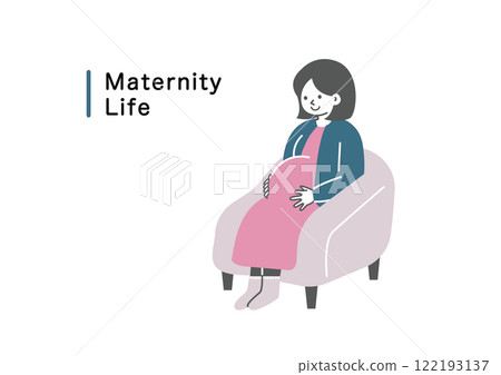 孕婦坐在沙發上的插圖 122193137