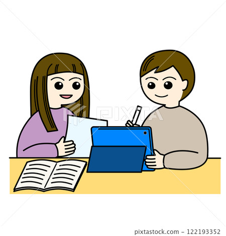 Boys and girls summarizing lessons using tablets Boys and girls summarizing lessons using tablets 122193352