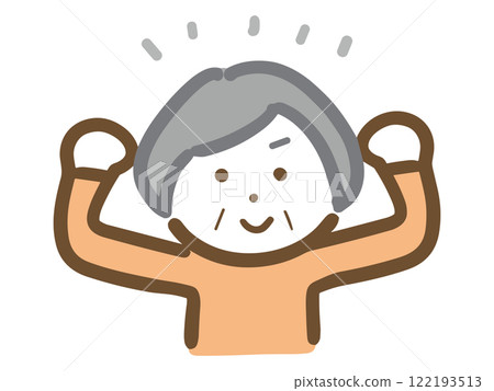 微笑揮拳的老年婦女（上半身，正面） 122193513