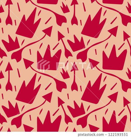 Vector seamless romantic pattern with arrows and crowns. 122193531