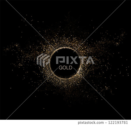 Round isolated gold frame with sparkling tinsel, design element 122193781