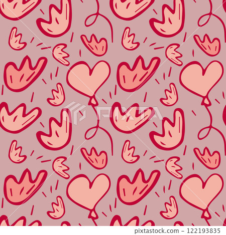 Vector romantic seamless pattern with flowers, balloon. Love, holiday. Vector romantic seamless pattern with flowers, balloon. Love, holiday. 122193835