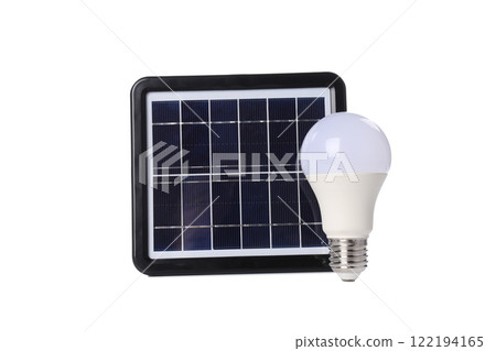 PNG,Portable solar panel with white light bulb, isolated on white background 122194165
