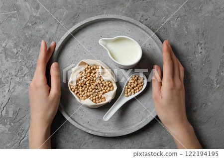 Soy and milk, concept of healthy food and drink Soy and milk, concept of healthy food and drink 122194195
