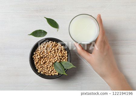Soy and milk, concept of healthy food and drink Soy and milk, concept of healthy food and drink 122194196