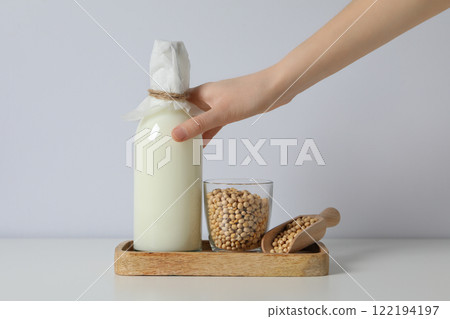 Soy and milk, concept of healthy food and drink Soy and milk, concept of healthy food and drink 122194197