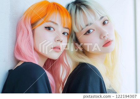AI-generated image of a woman with colored hair 122194307