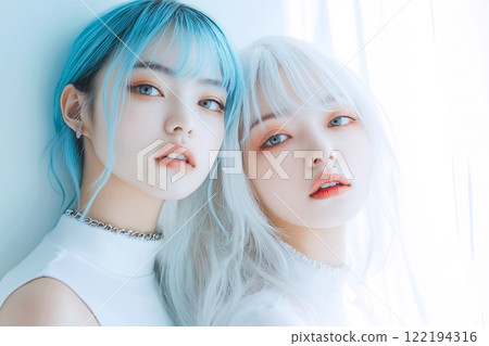 AI-generated image of a woman with colored hair 122194316