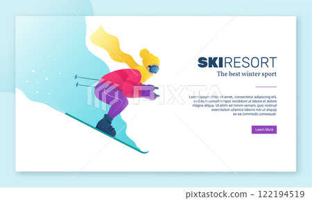 Ski resort web banner in flat style. Ski resort web banner in flat style. 122194519
