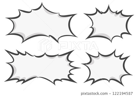 Comic speech bubble. Vector cartoon manga frame with bomb explosion effect. Boom clouds for text on white background. Surprise box for sale banner. Retro pop art template 122194587