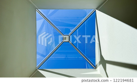 blue metal room with solar panels blue metal room with solar panels 122194681