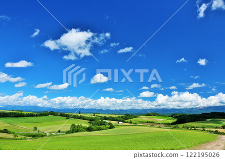 Hokkaido summer blue sky and Biei landscape Hokkaido summer blue sky and Biei landscape 122195026
