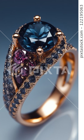 Elegant Silver Ring with Blue Gemstone and Sparkling Diamond Accents Elegant Silver Ring with Blue Gemstone and Sparkling Diamond Accents 122195063