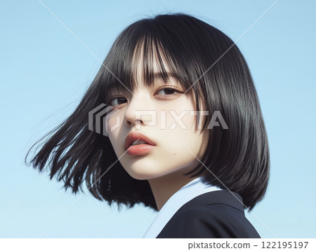 女高中生的微笑,頭髮在風中飄揚 女高中生的微笑,頭髮在風中飄揚 122195197