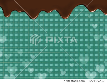 融化的巧克力和薄荷色格子和心形圖案的背景插圖 122195232