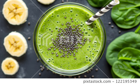 Freshly blended green smoothie with spinach banana 122195349