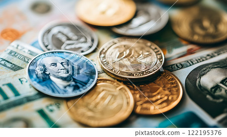 Digital wallet, Illustration of multiple currencies within a single 122195376