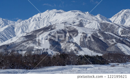 Distant view of the Northern Alps and ski resorts, Hakuba Village, Nagano Prefecture Distant view of the Northern Alps and ski resorts, Hakuba Village, Nagano Prefecture 122195621