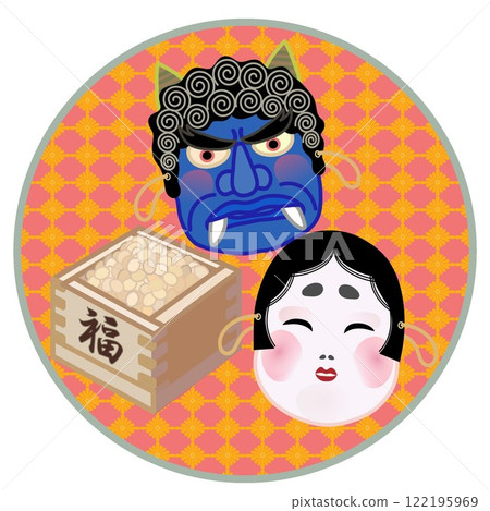 帶有圓形裝飾框的節分插圖 122195969