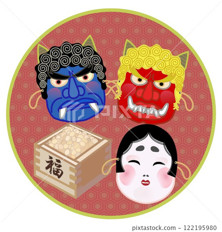 帶有圓形裝飾框的節分插圖 122195980