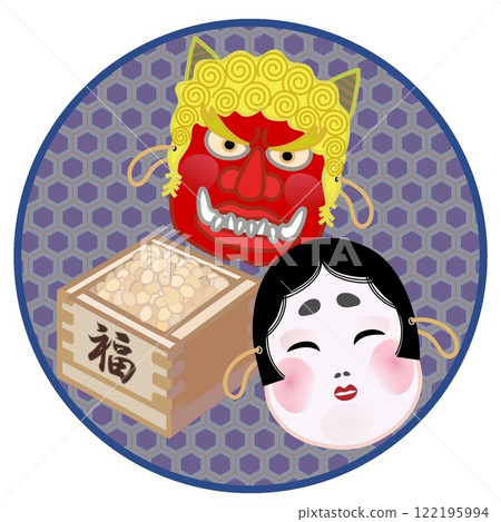 帶有圓形裝飾框的節分插圖 122195994